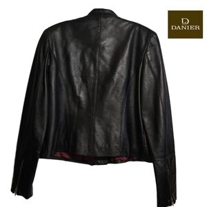 DANIER Genuine Leather Black Zip Motorcycle Style Cropped Jacket 10-12